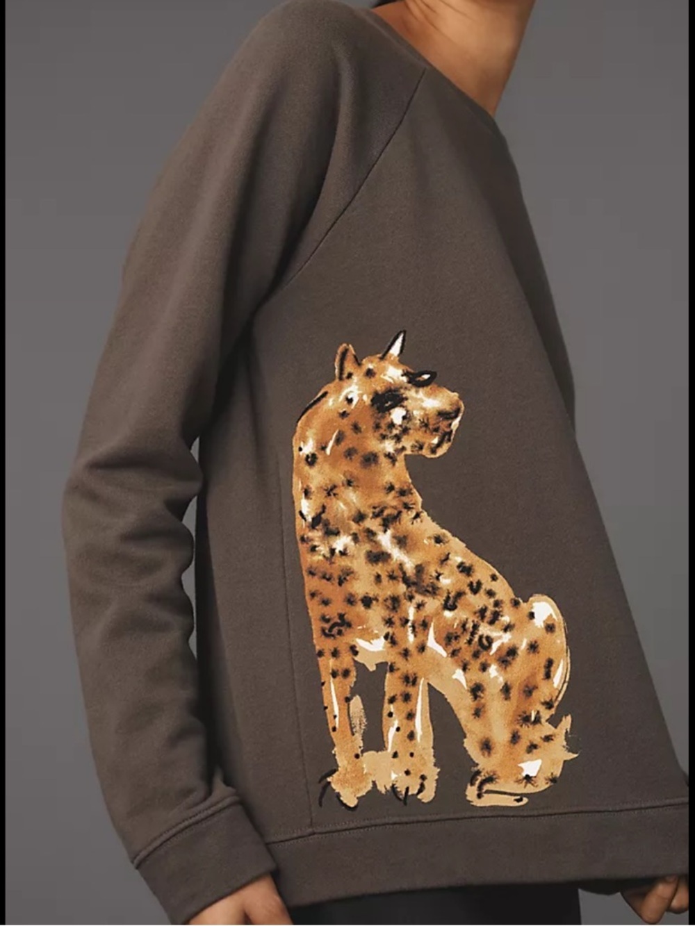 Anthropologie LouLou Avenue Cheetah Graphic Sweatshirt Boho Crewneck M Art - Picture 2 of 10
